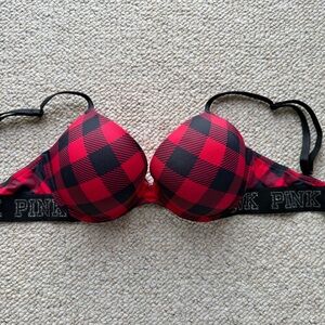 PINK Victoria's Secret Red and Black Plaid Push-Up Bra